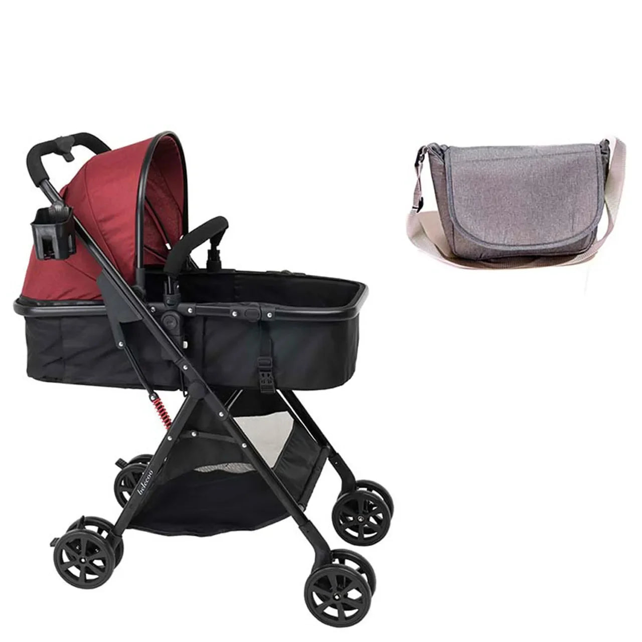 Uniqoo 5 Portable Stroller with Diaper Bag - Red