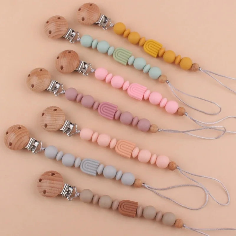 Silicone Rainbow Bead Pacifier Clips